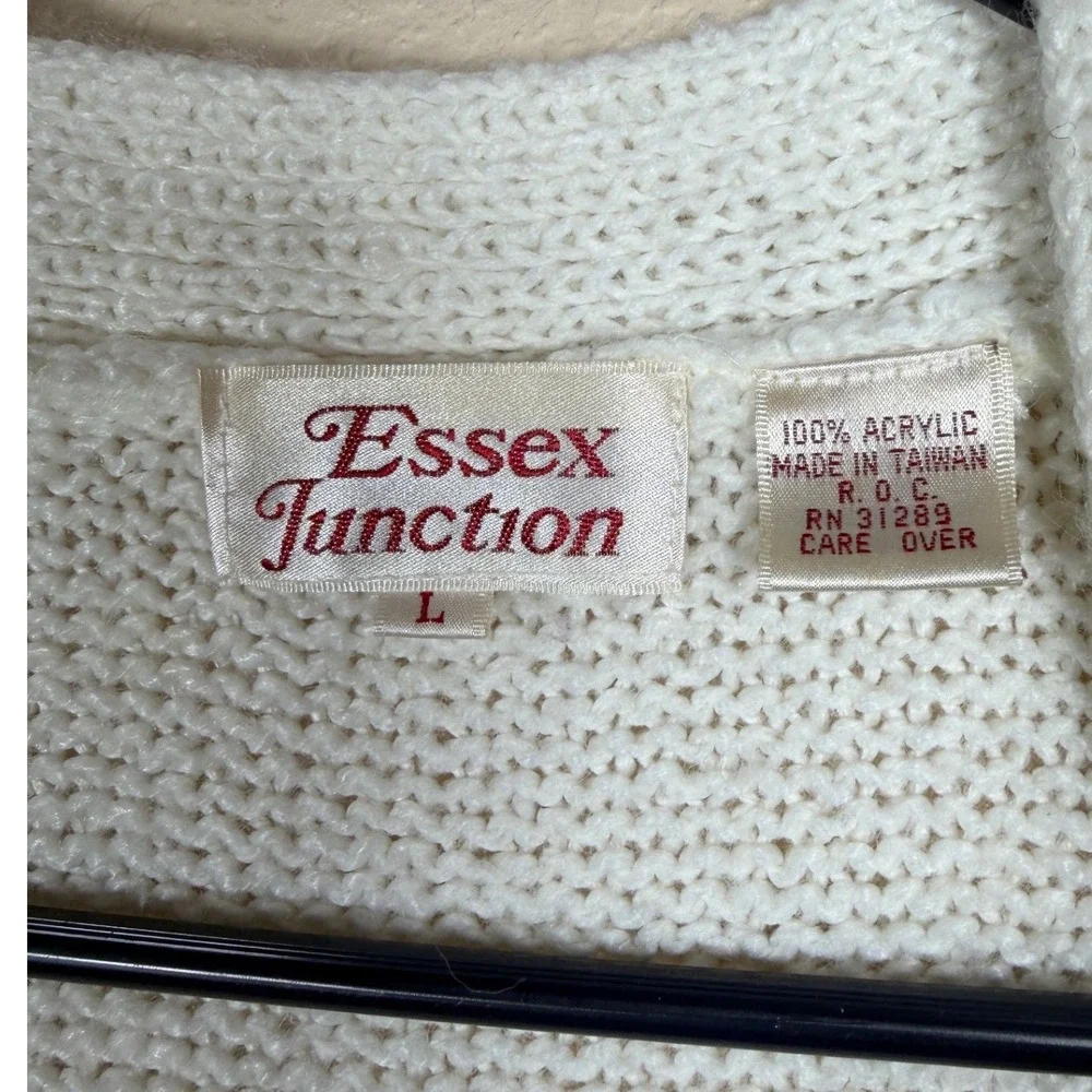 Essex Junction Vintage Cream Cable Knit Button Front V-Neck Sweater Vest Large